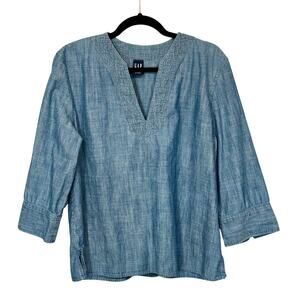 Vintage Gap Blue Denim Cotton Shirt Large Relaxed Fit Chambray Top Coastal